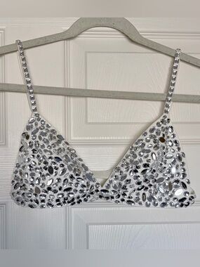 NWOT Hand Embellished Bralette by Nasty Gal — Ivory w Silver Gems — Size 4